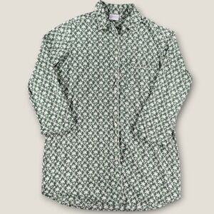 Julia Amory S Green Floral Block Print Cotton Button Front Shirt Dress Mini